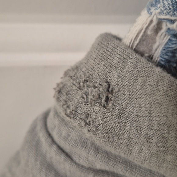 Hollister Light Blue Denim Jacket with Gray Sleeves Ripped Look Size L - Picture 11 of 11